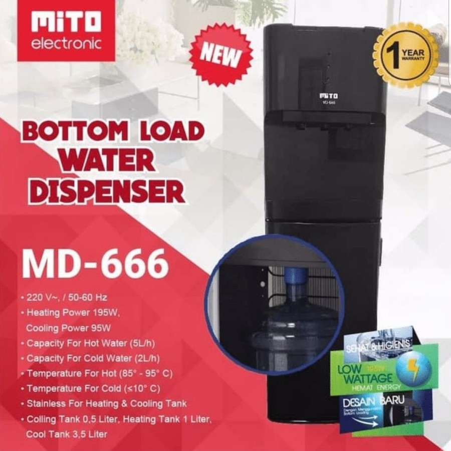 Dispenser Air Panas Dingin Normal Bottom Load Galon Bawah Mito MD-666