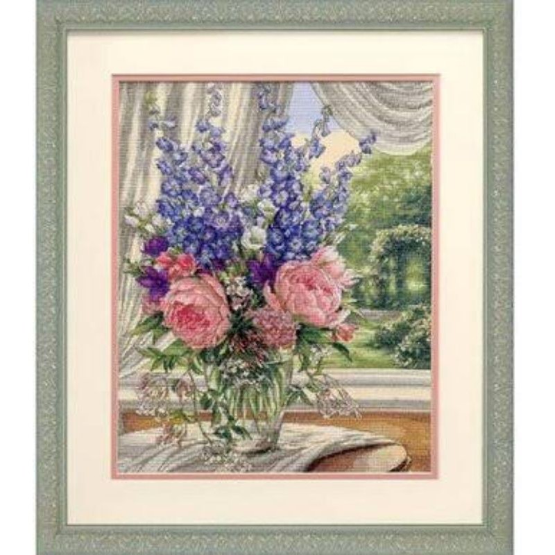 paket kristik bunga mawar peoni lavender peoni vas cross stitch kit 14ct