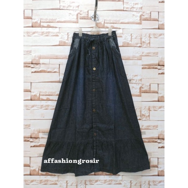 Rok jeans panjang rempel kancing dewasa/rok jeans wanita/rok jeans polos premium terlaris-5