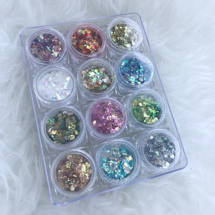 Glitter set mix 12 pcs nailart / hiasan glitter nailart kutek gel