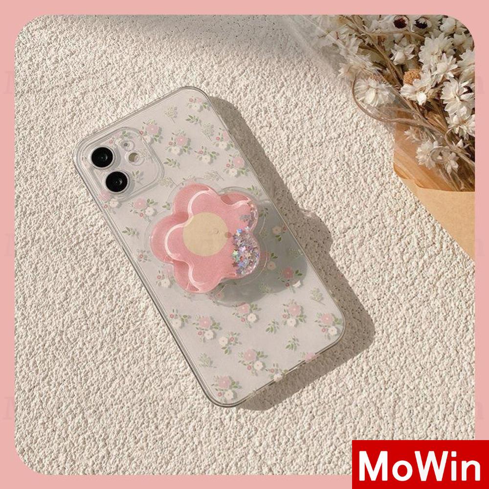 Soft Case Silikon Transparan Motif Bunga Dengan Popsocket Untuk Iphone 13 Pro Max 12 11 Pro Max 7