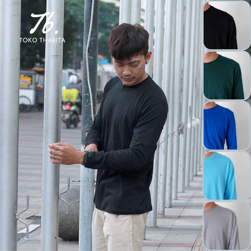 Kaos Polos Pria Lengan Panjang Bahan Katun 30S Cotton Combed