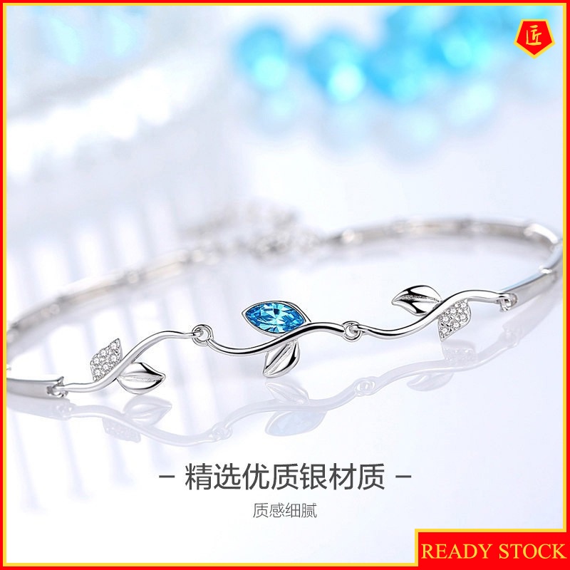 [Ready Stock]925 Silver Romantic Diamond Leaf Branch Bracelet