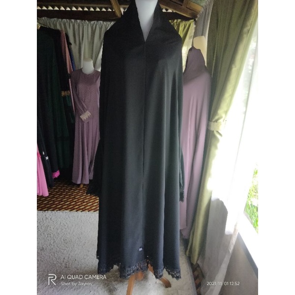 long khimar full renda, long khimar berlengan, khimar jumbo full renda