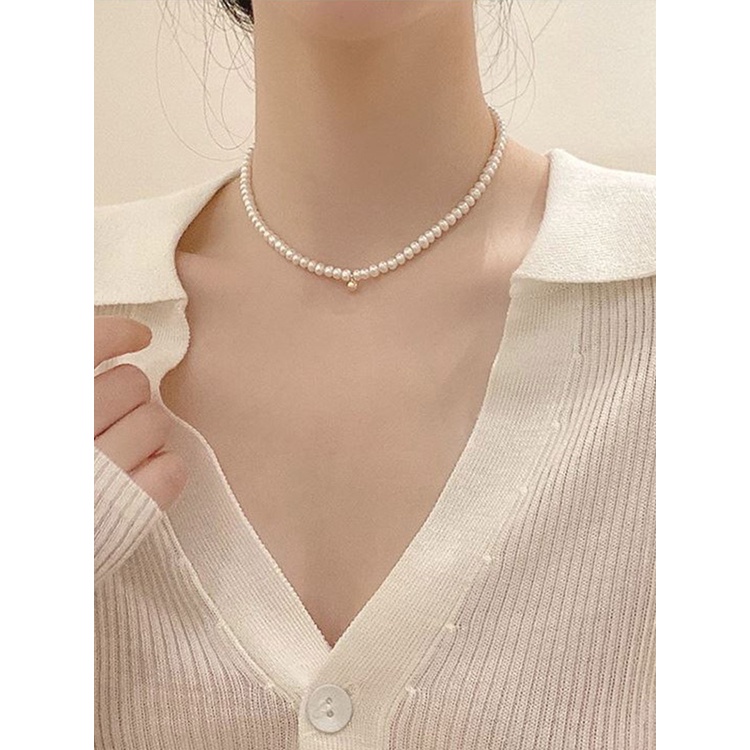 Kalung Rantai Choker Hias Liontin Mutiara Gaya Perancis Untuk Wanita