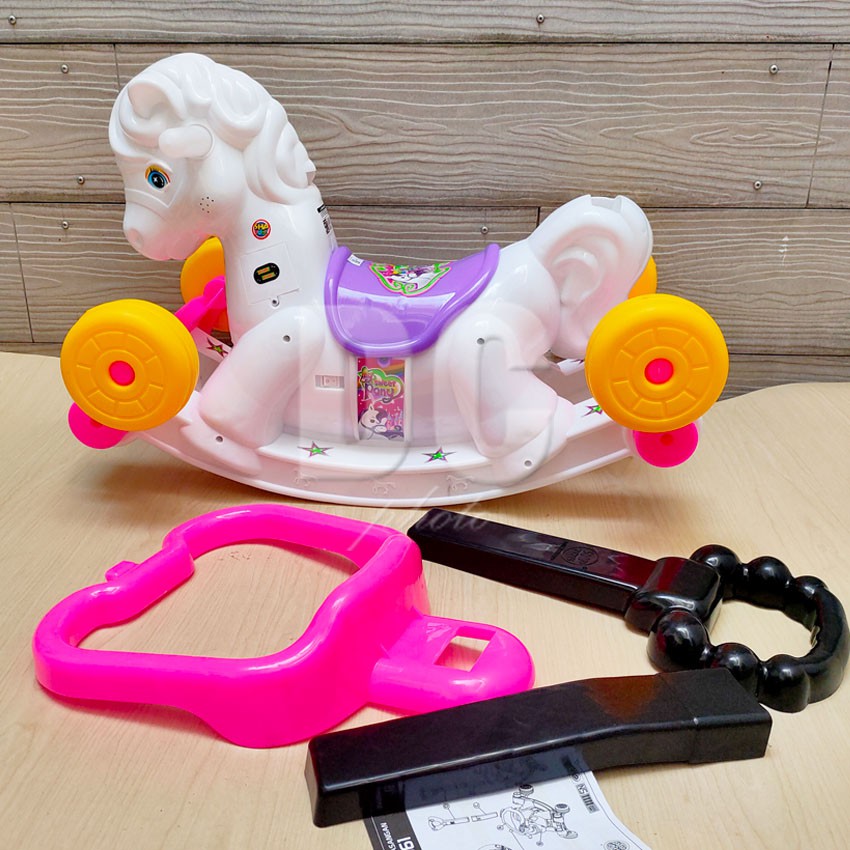 MAINAN KUDA DORONG - KUDA PONY GOYANG RIDE ON 2in1 Rocking Horse Mobil BIsa DInaikin Anak