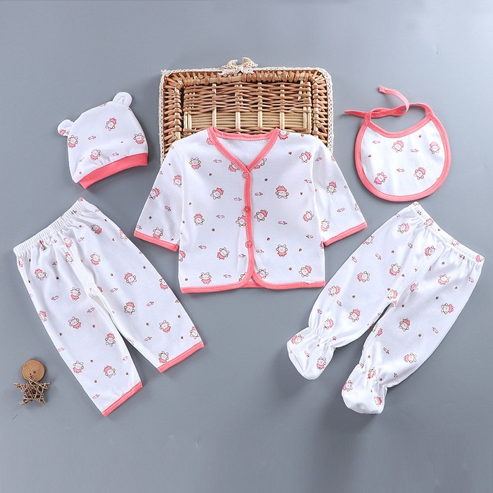 Baju Bayi Set 5 in 1 Hadiah Kado / Baby Newborn Gift Set Motif Cat