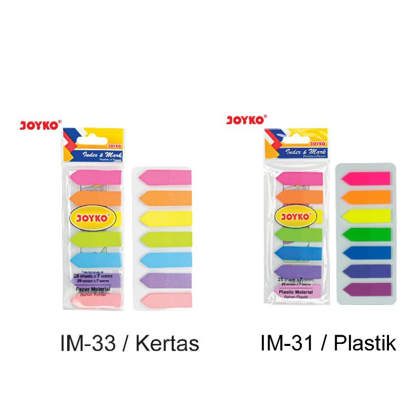 

Joyko Memo Stick Index & Mark IM-31 Plastik / IM-33 Kertas 7 Warna. Alat tulis sekolah / kantor / anak