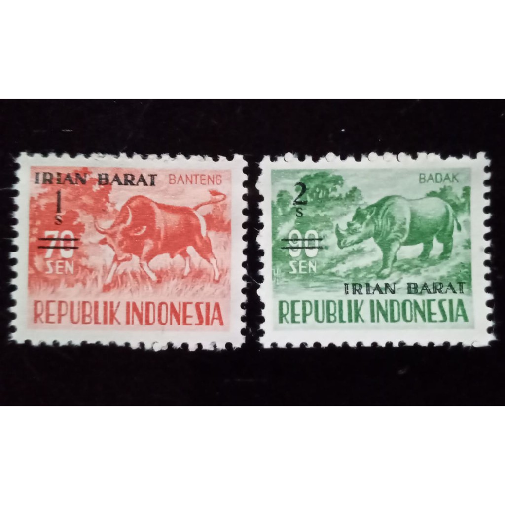 Perangko Indonesia Imprint/ Cetak Tindih Irian Barat 1s & 2s Seri Hewan
