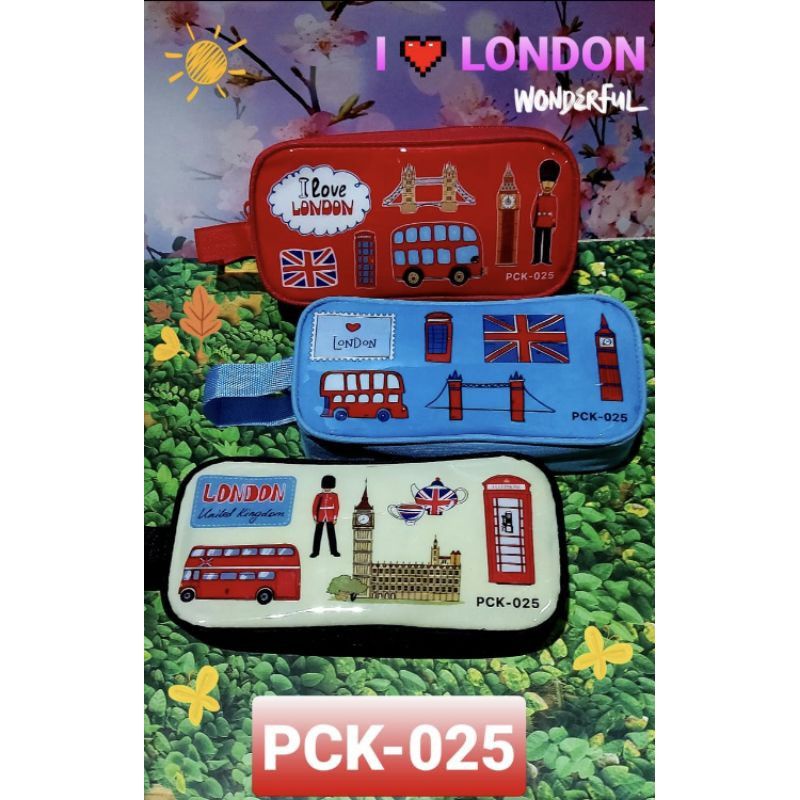 Kotak Pensil KAIN/PENCIL CASE PVC/tempat pensil-London-025