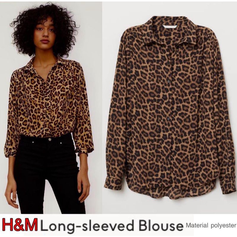 Kemeja Wanita Leopard HnM HM H&M long sleeve leopard print