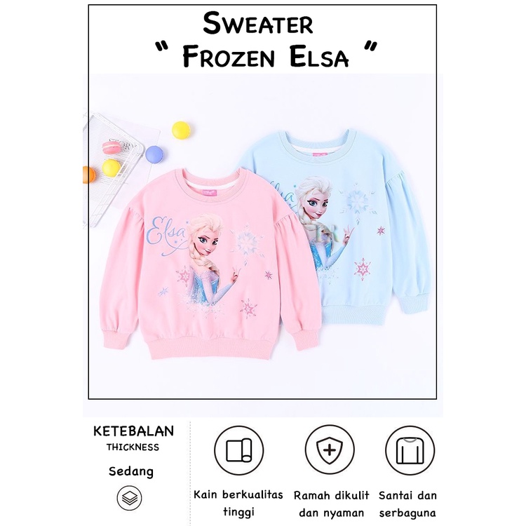 Sweater Casual Anak Perempuan Import Outerwear Kardigan Baju Jaket Hoodie Motif Kartun Anime Disney Frozen Elsa  Ariel Duyung Sophia The First Musim Dingin Hangat