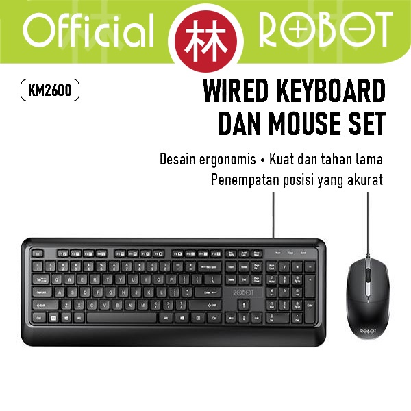 GARANSI 1 TAHUN KEYBOARD DAN MOUSE USB ROBOT KM2600  USB FOR PC LAPTOP