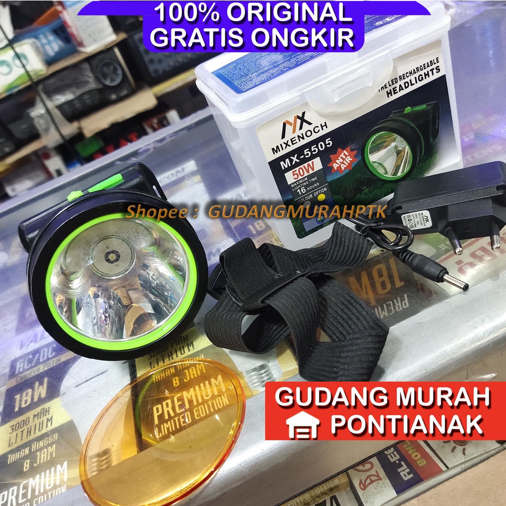 SENTER KEPALA MIXENOCH 50W JUMBO 50 WATT MX-5515 / MX-5505 HEAD LAMP CAS CHARGE PUTIH headlamp