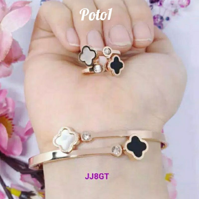 Gelang set + cincin titanium asli anti karat uk glg 6cm