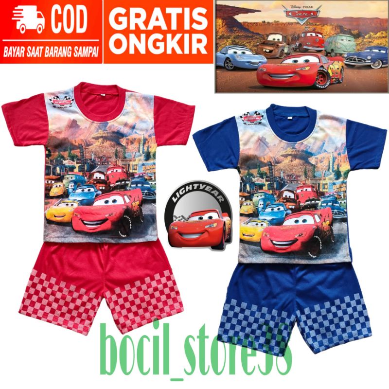 Setelan Baju Kaos Anak Laki Laki Gambar Mcqueen Cars Setelan Baju Kaos Celana Anak Cowok Motif Karak