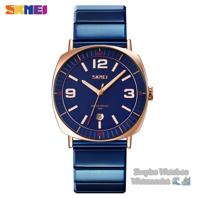 Jam Tangan Skmei 9280 Pria Cowok Analog Tanggal Aktif Rantai Stainless Kualitas Original Waterproof