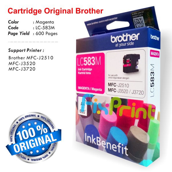 SET CMYK Cartridge Tinta Original Brother LC583BK LC583C LC583M LC583Y Printer MFC J2510 J3520 J3720