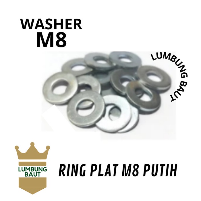 WASHER PLAE M8 PUTIH - RING PLAT - RING BAUT 12 - RING PUTIH - WASHER