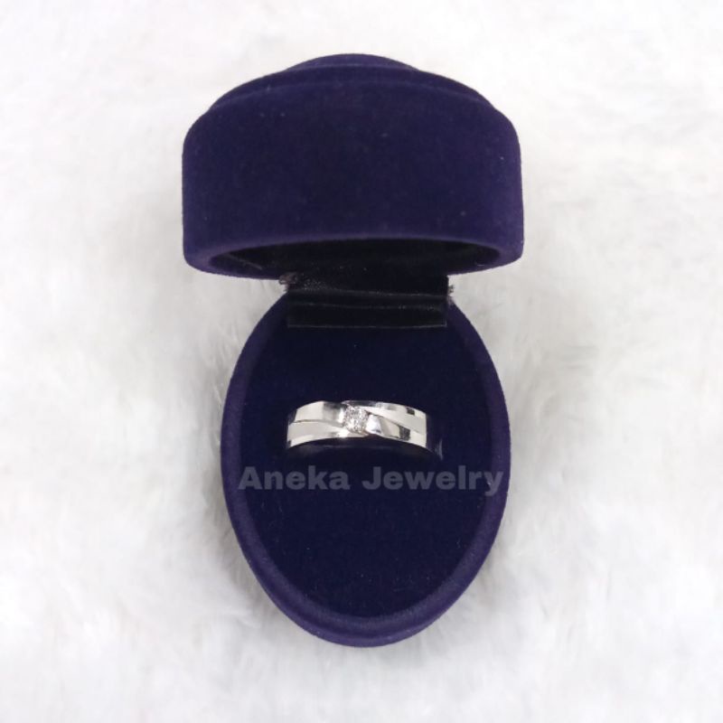 Cincin Ring Cor Mata 1 Doff, Perak 925, Lapis Emas Putih