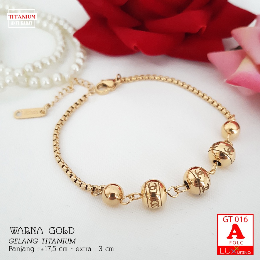 GT 016 Gelang Titanium Terbaru Gelang Tangan Bola Perhiasan Wanita Awet Tidak Mudah Luntur Gelang Stenlis Warna Gold Rose Gold Gelang Anti Karat Luxx Xuping