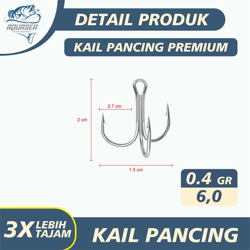 AQUASEA - Hook Kail Pancing Treble Zeus GT Warna Silver 1pcs-TRIBLE#6,0 isi 01pcs