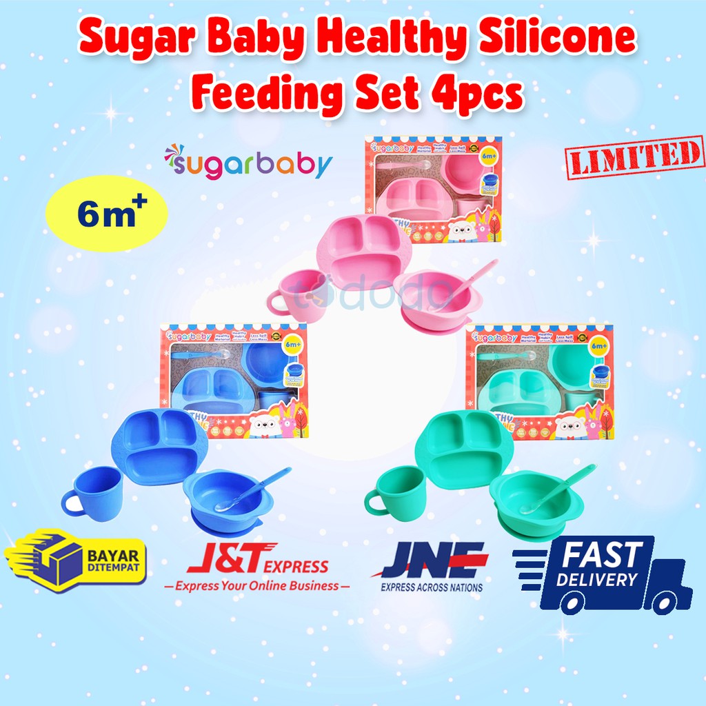 Sugar Baby Healthy Silicone Feeding Set 4pcs - Peralatan Makan Bayi