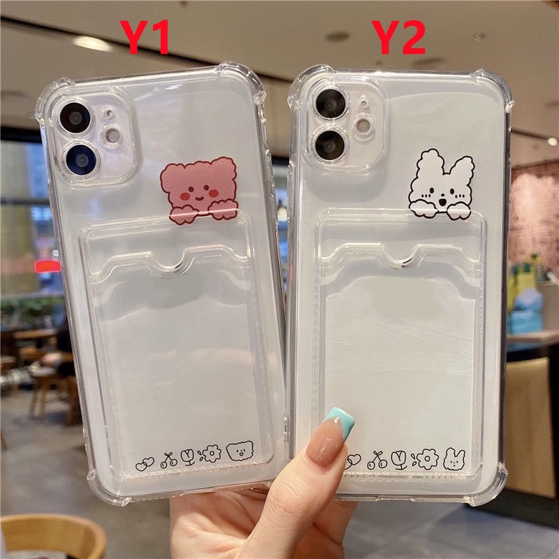 Tas Kartu Bening Case Hp OPPO A54 A55 A96 A76 A15 A12 A74 A16 Reno 76 A9 A5 2020 A7 A5s A3s A15s A35 A36 A12E A11K Reno8 7lembut Lucu Kartun Beruang Kelinci Shockproof Cover