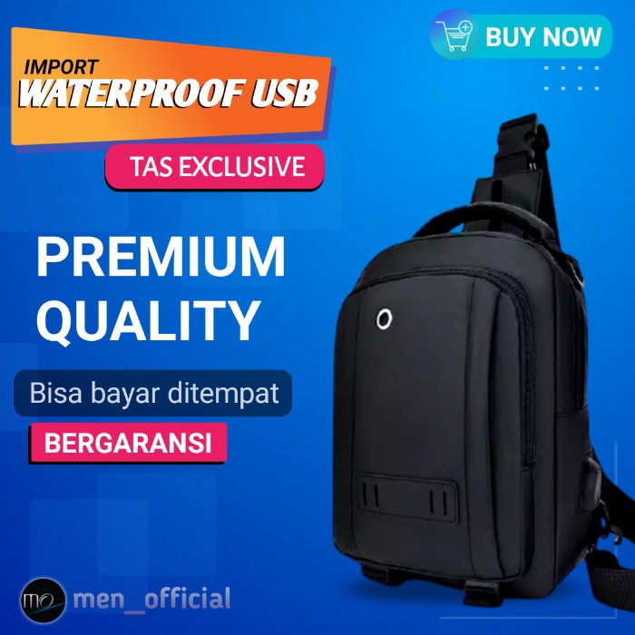 Tas Pria Samping Selempang Ransel Punggung Besar Belakang Waterproof Pria Cowok USB Terbaru Import