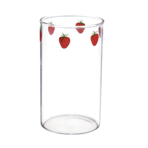 Gelas Jus Susu Motif Strawberry Borosilicate Glass dengan Sedotan 300ml - SR753 - Transparent