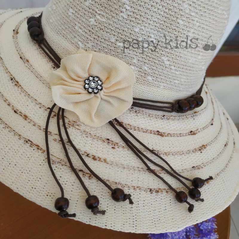 Topi pantai Mano bunga Impor / Topi Pantai dewasa / Topi pantai wanita