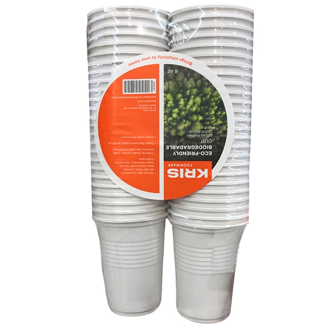 Kris Foodware 8oz Eco Friendy Biodegradable 50pcs Cup Gelas Plastik Sekali Ramah Lingkungan