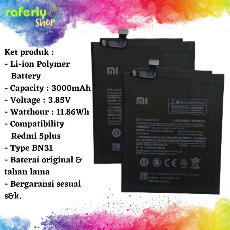 BATERAI XIOMI MI 5X/MI A1/REDMI NOTE 5/REDMI Y1,Y1L/TE RESMI S2/REDMI Y2 , Type (BN 31)