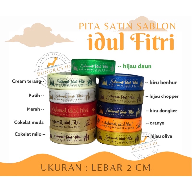 PO 14 hari - Pita sablon Idul Fitri Lebar 2 cm pita Hampers Selempang