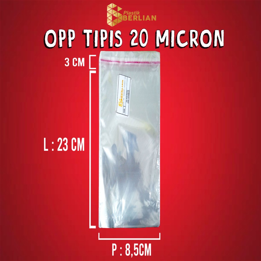 

8,5 x 23 cm Plastik OPP TIPIS (100 lbr) (lem/seal)