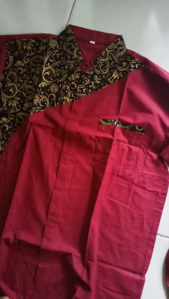 New Murah Batik Kemeja Hem Pria Motif Prada Kombinasi Merah Baju Kantor Seragam Alkhalis01