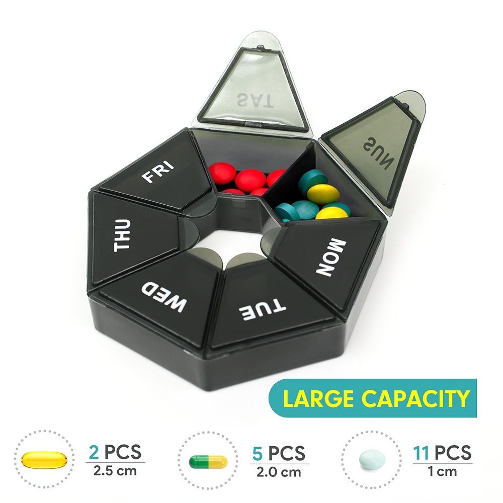 1pc Kotak Penyimpanan Pil Portabel Model Putar Klasifikasi Satu Mingguan