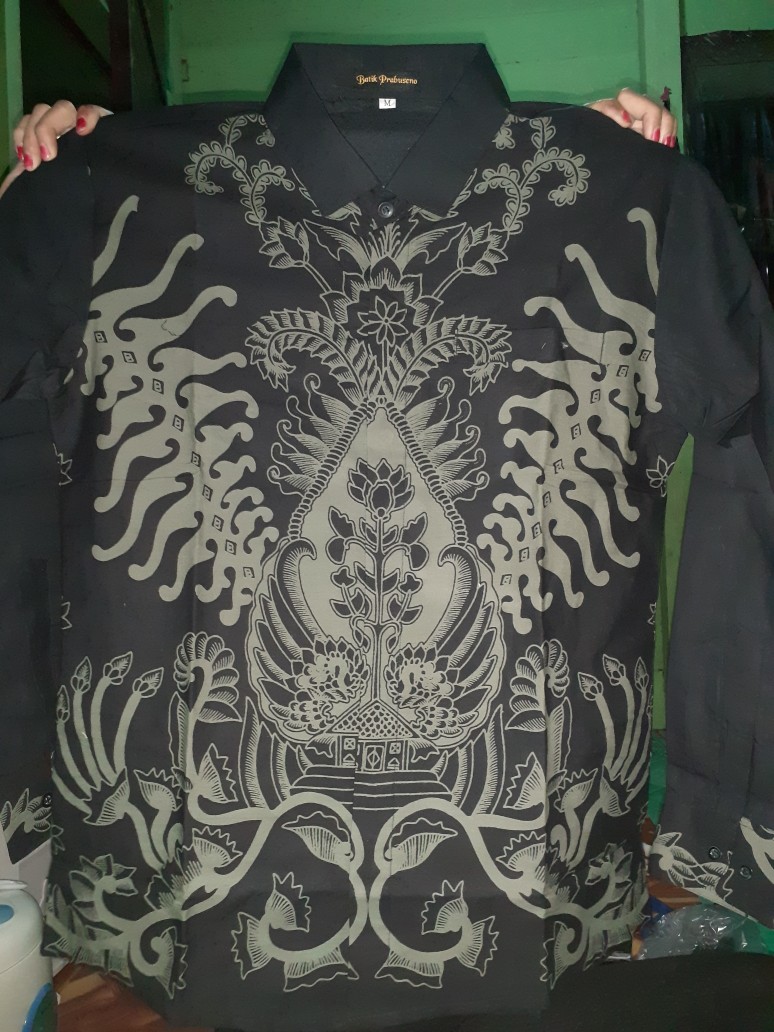 Gunungan Kemeja Batik Pria Lengan Panjang Slimfit Katun Printing Hem Baju Atasan Kantor Modern