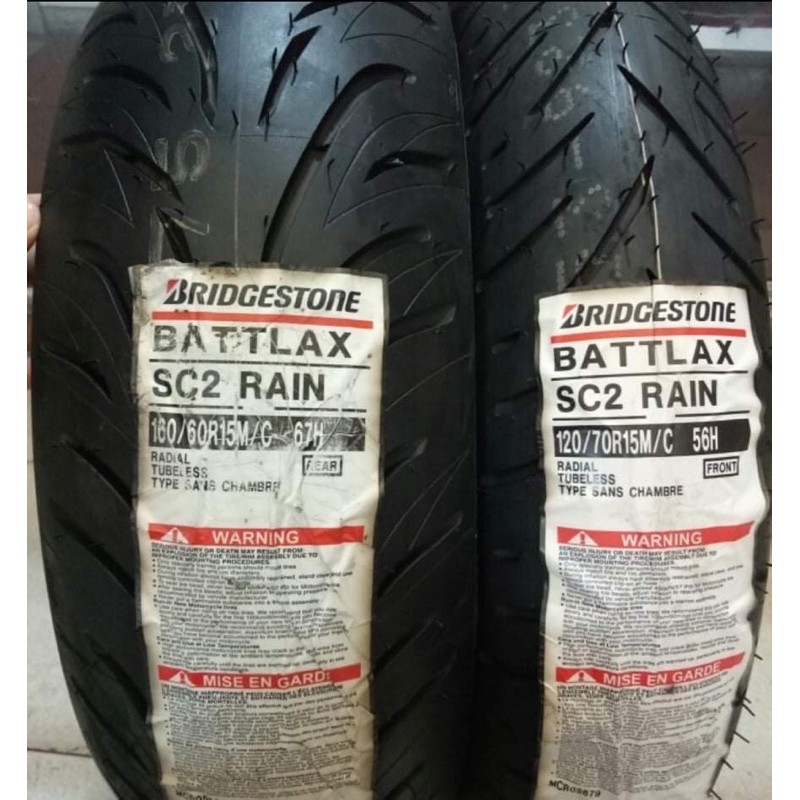 paketan ban luar battlax sc2 rain 120/70-15 & 160/60-15 tubeless