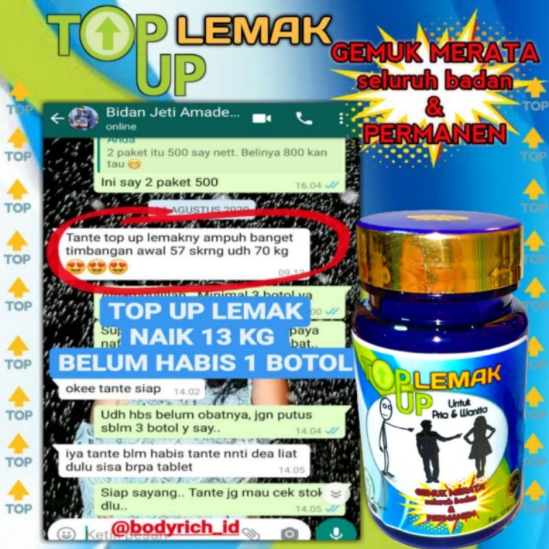 TOP UP LEMAK Obat Gemuk Penggemuk badan Suplemen Penggemuk Penambah Nafsu Makan Ampuh Permanen