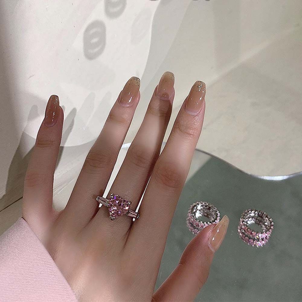 Needway  Sweet Women Finger Rings Temperament Fashion Jewelry Korean Style Rings Pink Wild Love Geometric Rhinestone Square Copper