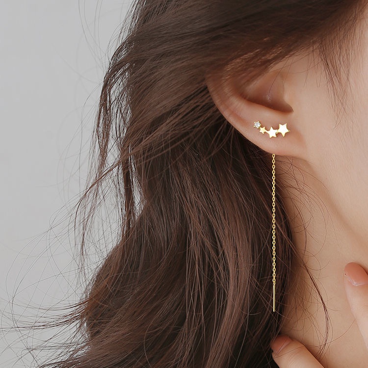 Anting Giwang Sterling Silver 925 Model Bintang Dengan Rumbai Untuk Wanita