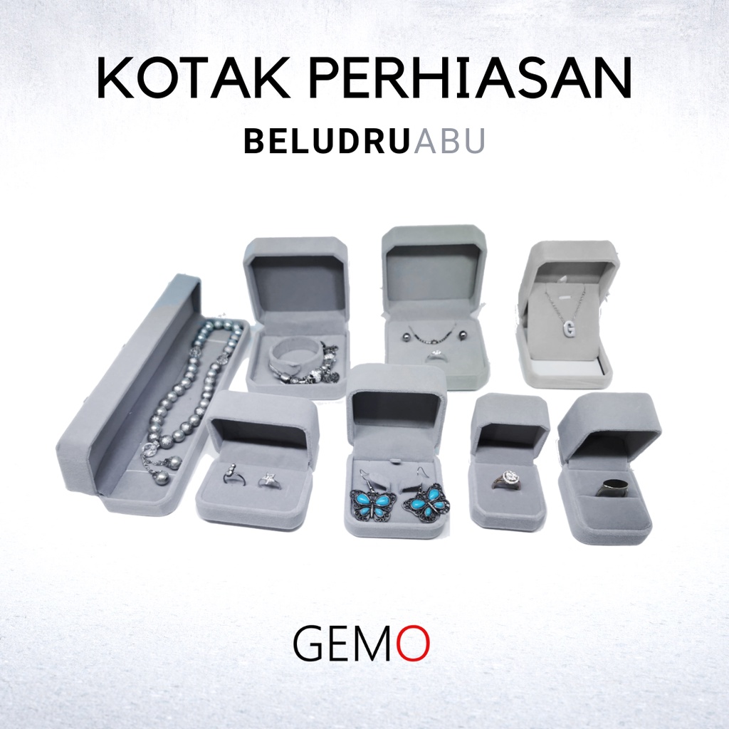 KOTAK PERHIASAN ABU BELUDRU JEWELRY BOX SET CINCIN KAWIN GELANG KALUNG ANTING LIONTIN GIWANG UNIK, MURAH BLUDRU UNTUK SESERAHAN, HANTARAN NIKAH, PERKAWINAN, PERNIKAHAN, TUNANGAN, MAHAR