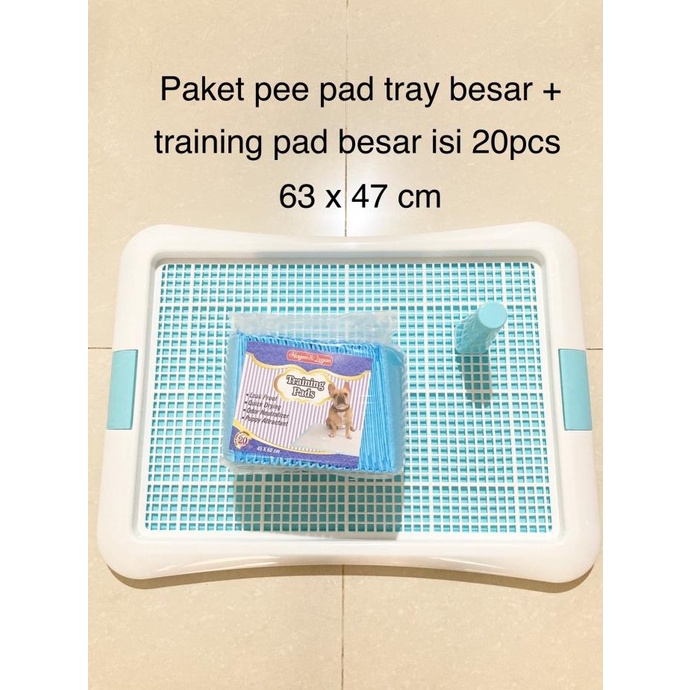 PAKET PEE PAD TRAY DAN TRAINING PAD BESAR UNTUK ANAK ANJING KUCING PET - Biru Muda ---Murah---