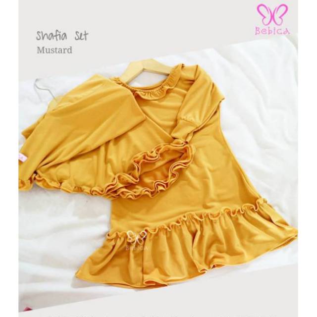 Gamis bayi mustard baju muslim anak Shafia set, Best Seller Ori by Bebica