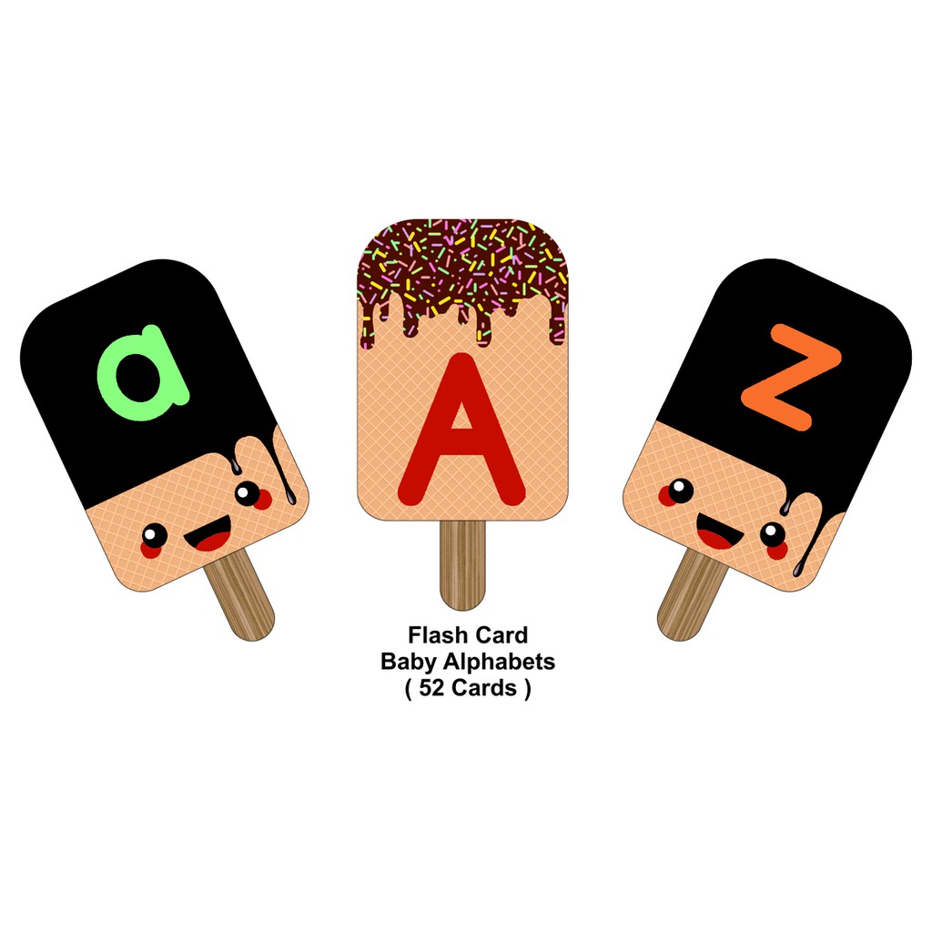 FLASH CARDS BABY ALPHABET / KARTU BELAJAR BAYI MENGENAL ALFABET ICE CREAM SHAPE