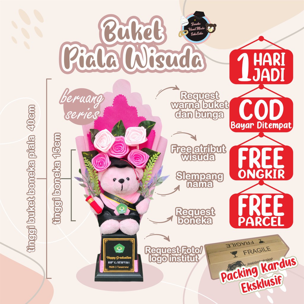 Boneka Wisuda Buket Boneka Hadiah Wisuda Piala Wisuda Free Custom Free Kartu Ucapan