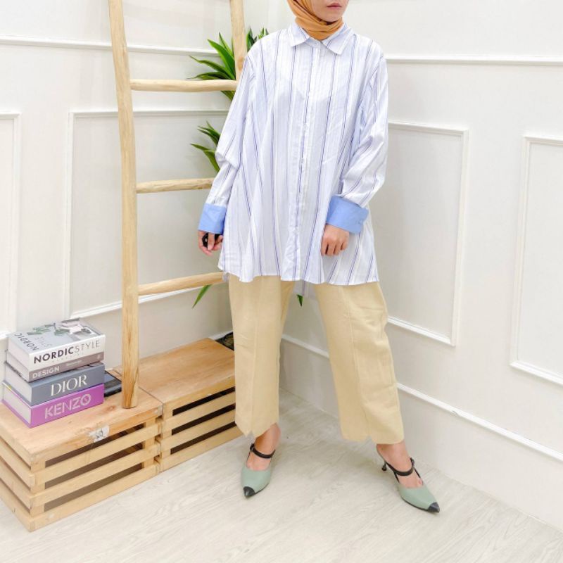 BAJU KEMEJA GARIS BAHAN CRINKLE