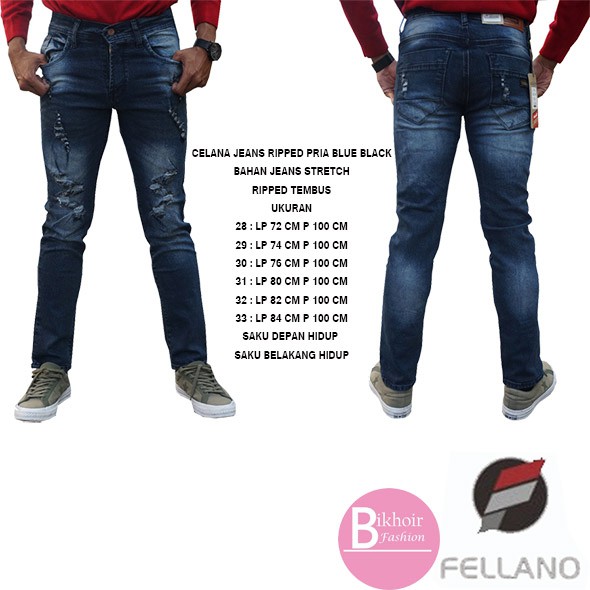 CELANA JEANS PRIA RIPPED BLUE BLACK B11
