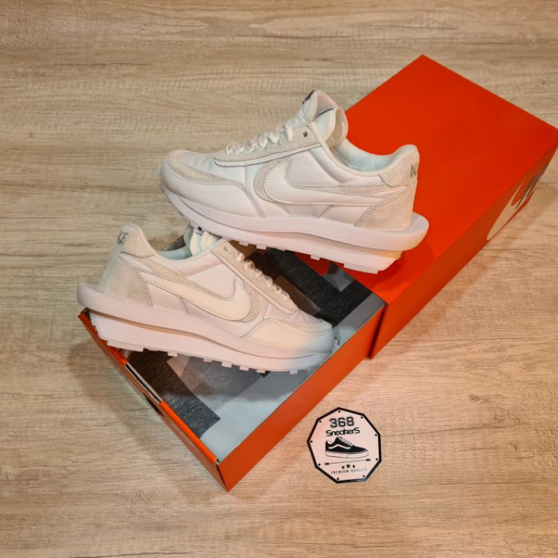 Sepatu Sacai X N*ke LD Waffle Nylon White || Black White